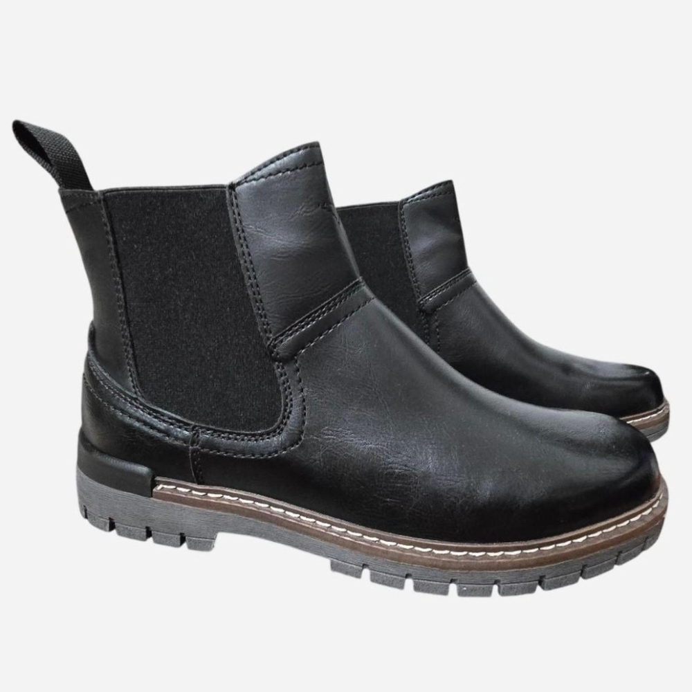 Vepose Black Chelsea Ankle Boots with Brown Trim